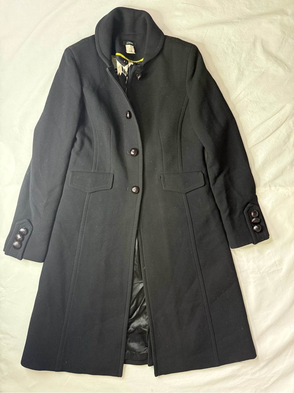 J. Crew Black Wool-Blend Tailored Pea Coat